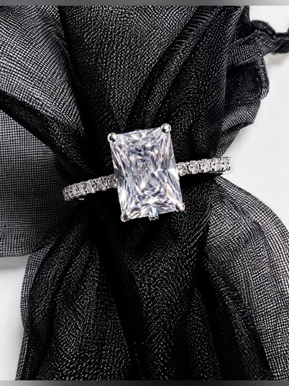 2ct. 18k while gold over sterling Diamond Ring emerald cut beautiful detail